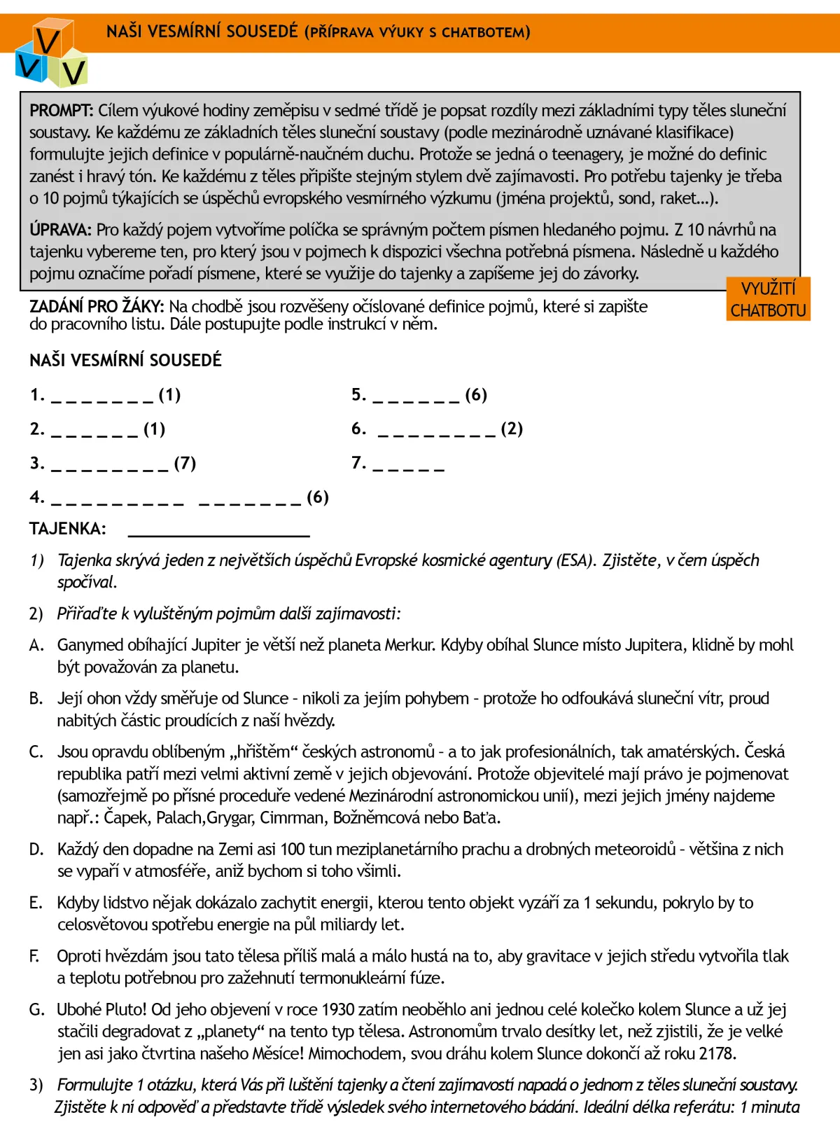 Planetární geografie s chatbotem I